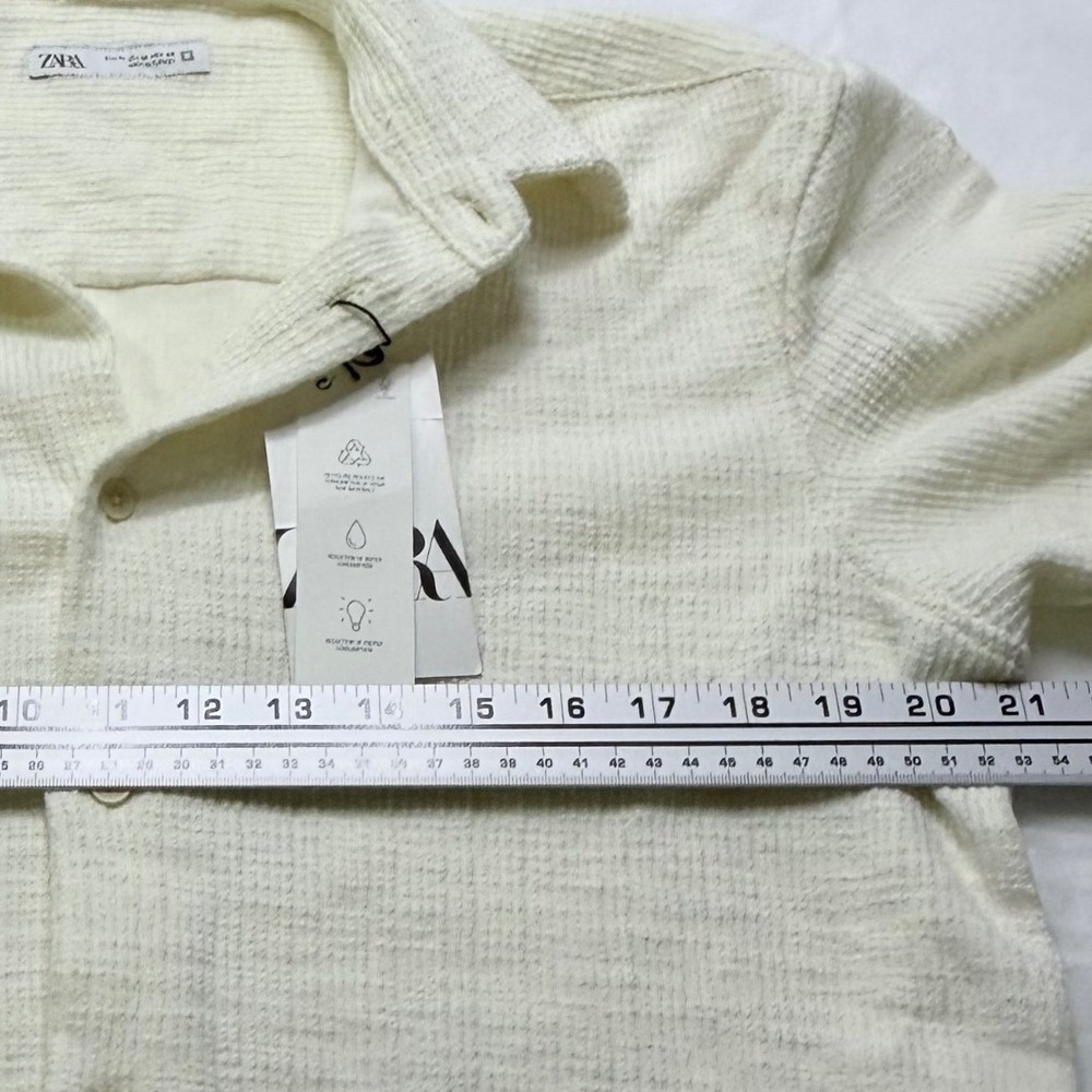 Zara Textured Button Up Shirt Women Medium Cream NEW Short Sleeve 7545/282/712 - Picture 5 of 5